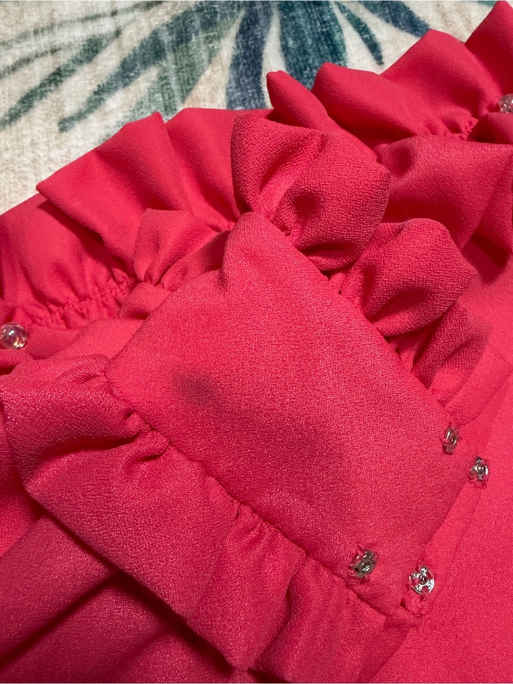 60’s Vintage Handmade Coral Ruffle-Front Long Sleeve Dress - Picture 11 of 11